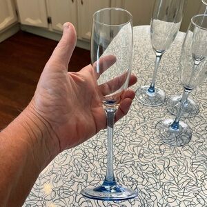 Light Blue Stemmed Champagne Glasses